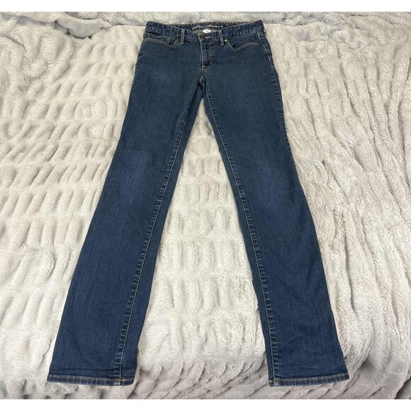 Eddie Bauer Jeans Womens 8 Tall Slightly Curvy Straight Leg Stretch Blue Denim - Picture 1 of 10